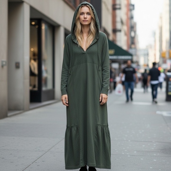 Daily Practice by Anthropologie Dresses & Skirts - Anthropologie Daily Practice Hooded Maxi Dress Womens XXS Green‎ V-Neck Ruffle